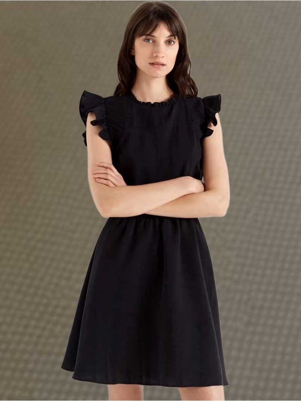 Club Monaco Black Ruffle-Sleeve Women's Dress